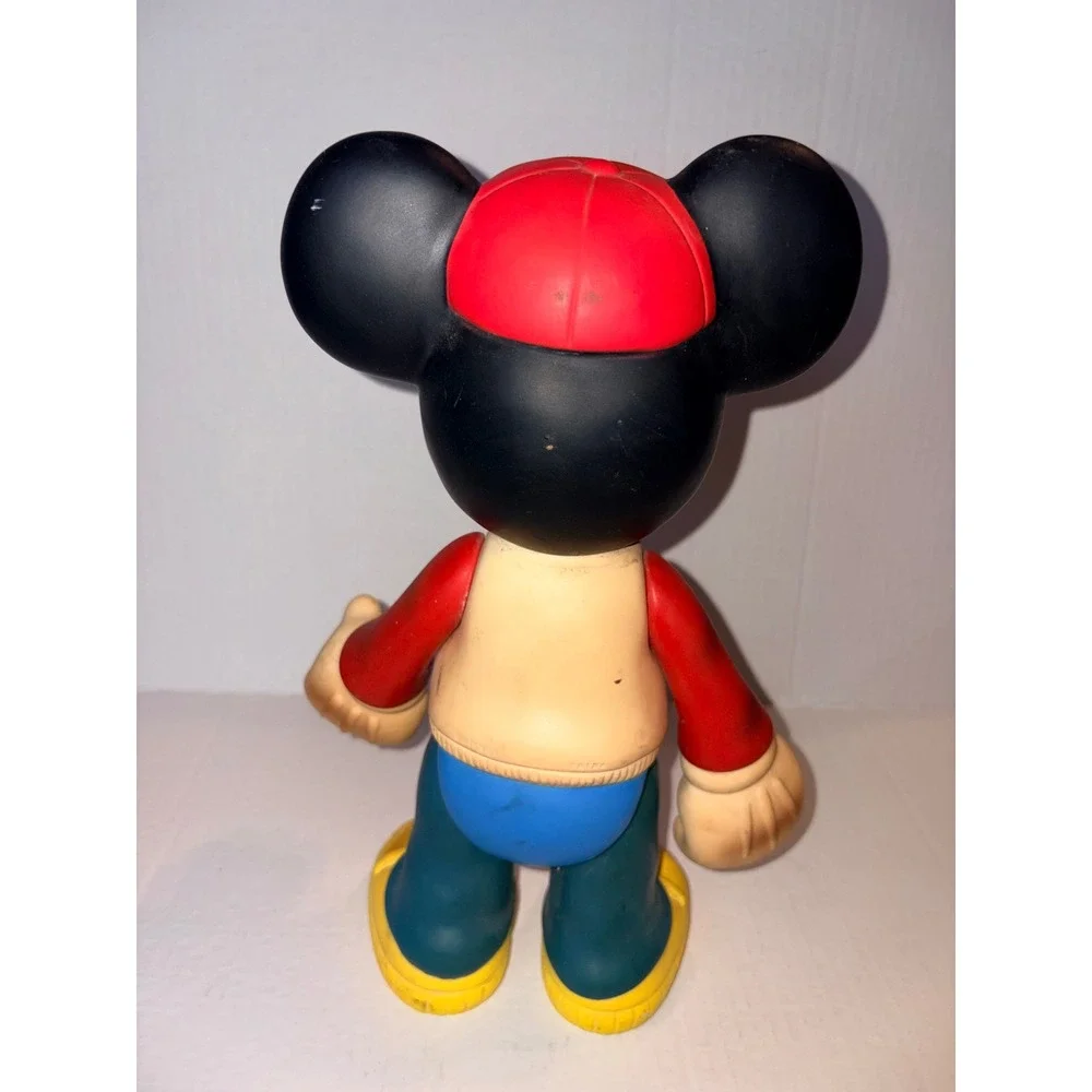 Vintage Disney Mickey Mouse 12 Inch Vinyl Figure Baseball‎ Outfit Red Cap M Logo